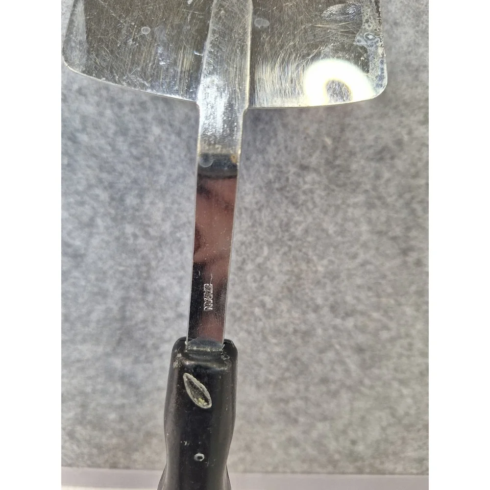Vintage Stainless Steel Spatula Japan Wheat Cutout Black Handle Offset Turner